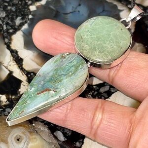 Large Teardrop Green Chrysoprase Pendant 3”